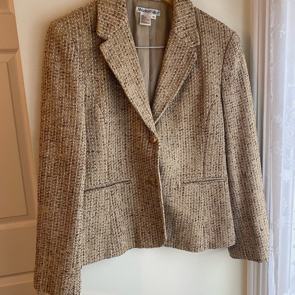 WinterSilks Jackets & Blazers - WinterSilks Vintage Women's Tan Tweed Beige Jacket Size 12 100% Silk Blazer EUC